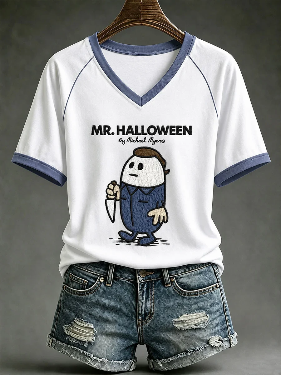Mr Halloween V-Neck Shirt Horror Movie Shirt Birthday Ideas For Her - Kdjoy