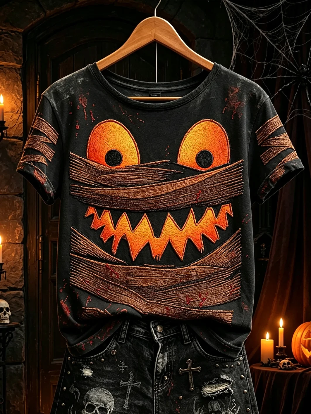 Mummy Pumpkin Face T-Shirt Halloween Spooky Tee Halloween Lover Gift Ideas - Kdjoy