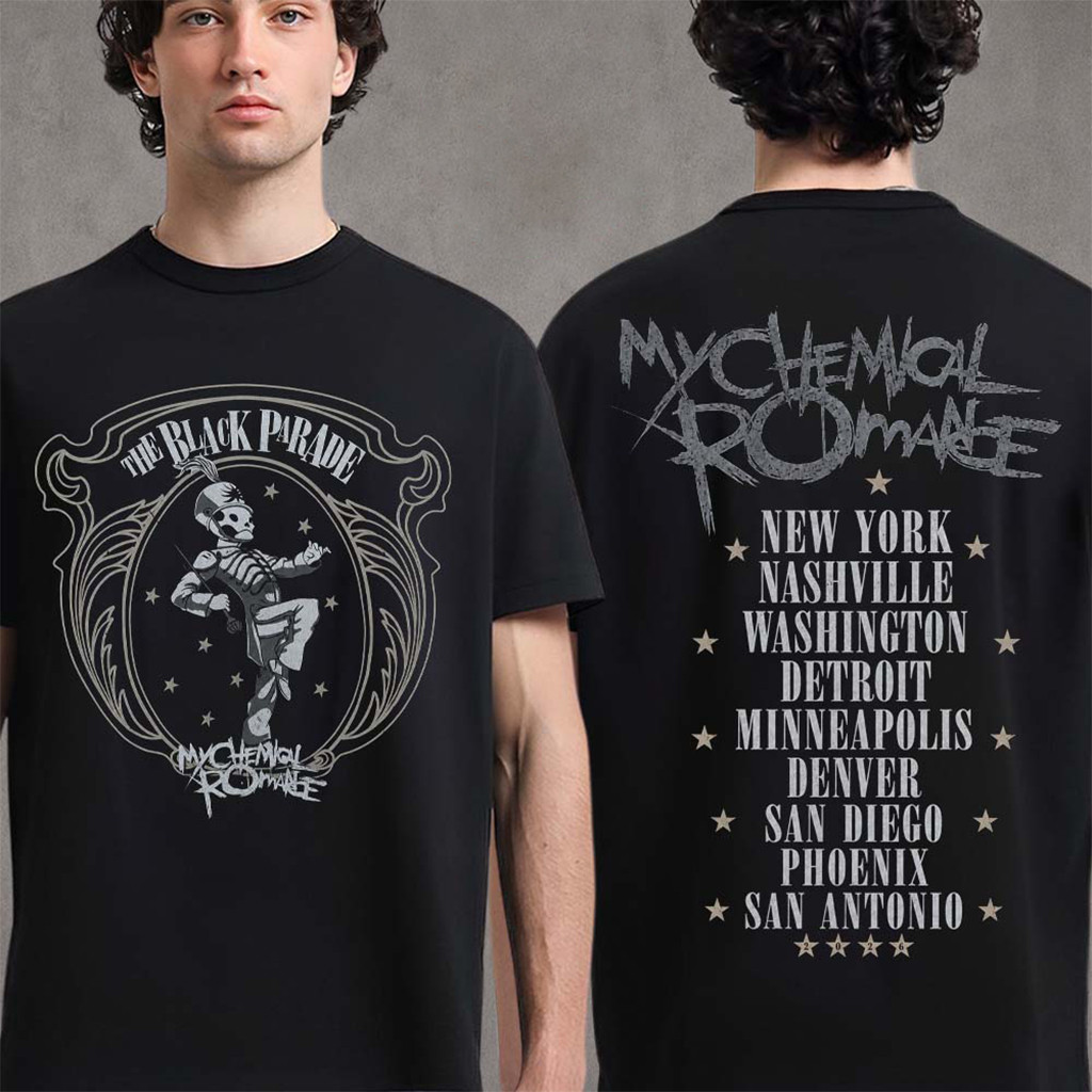 My Chemical Romance Merch The Black Parade Tour 2026 North America Skeleton T-Shirt Black My Chemical Romance Merch The Black Parade Tour 2026 North America Skeleton T-Shirt Black