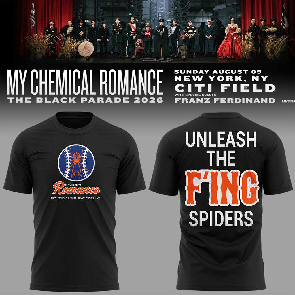 My Chemical Romance x NY Mets Merch The Black Parade Tour 2026 T-Shirt Unleash The Fing Spiders