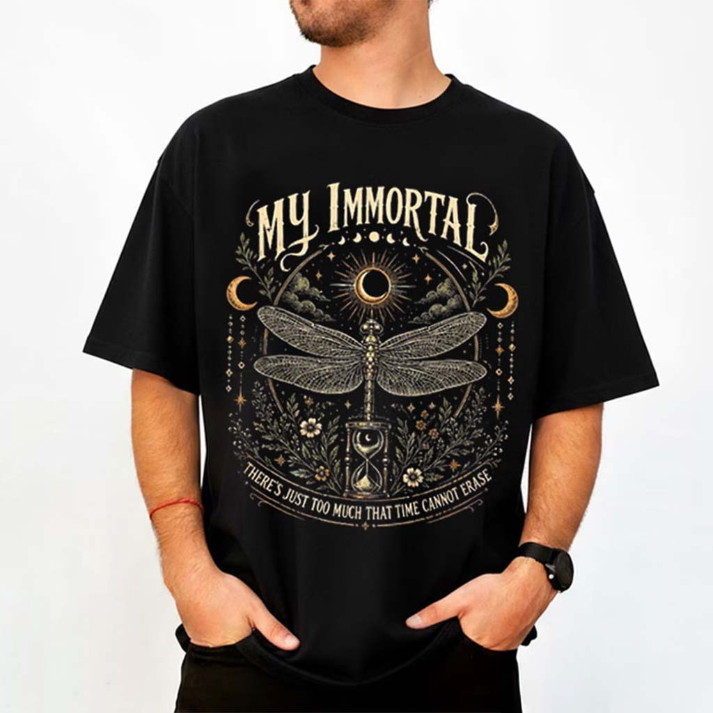 My Immortal Dragonfly Gothic Dark Academia Celestial Moon T-Shirt Birthday Gift For Friends - Kdjoy