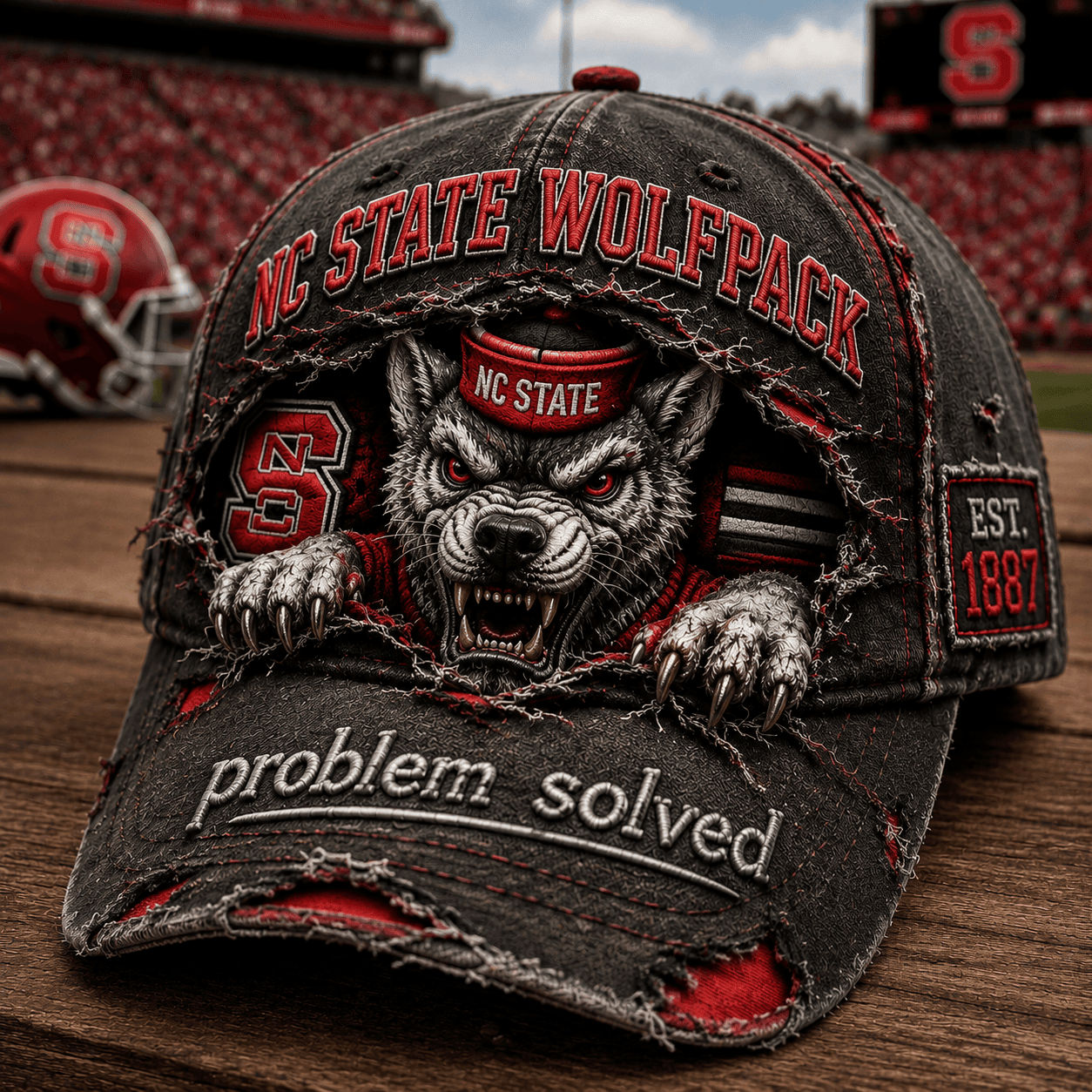 NC State Wolfpack Est 1887 Distressed Hat Problem Solved Vintage Cap NC State Wolfpack Merch - Kdjoy NC State Wolfpack Est 1887 Distressed Hat Problem Solved Vintage Cap NC State Wolfpack Merch - Kdjoy