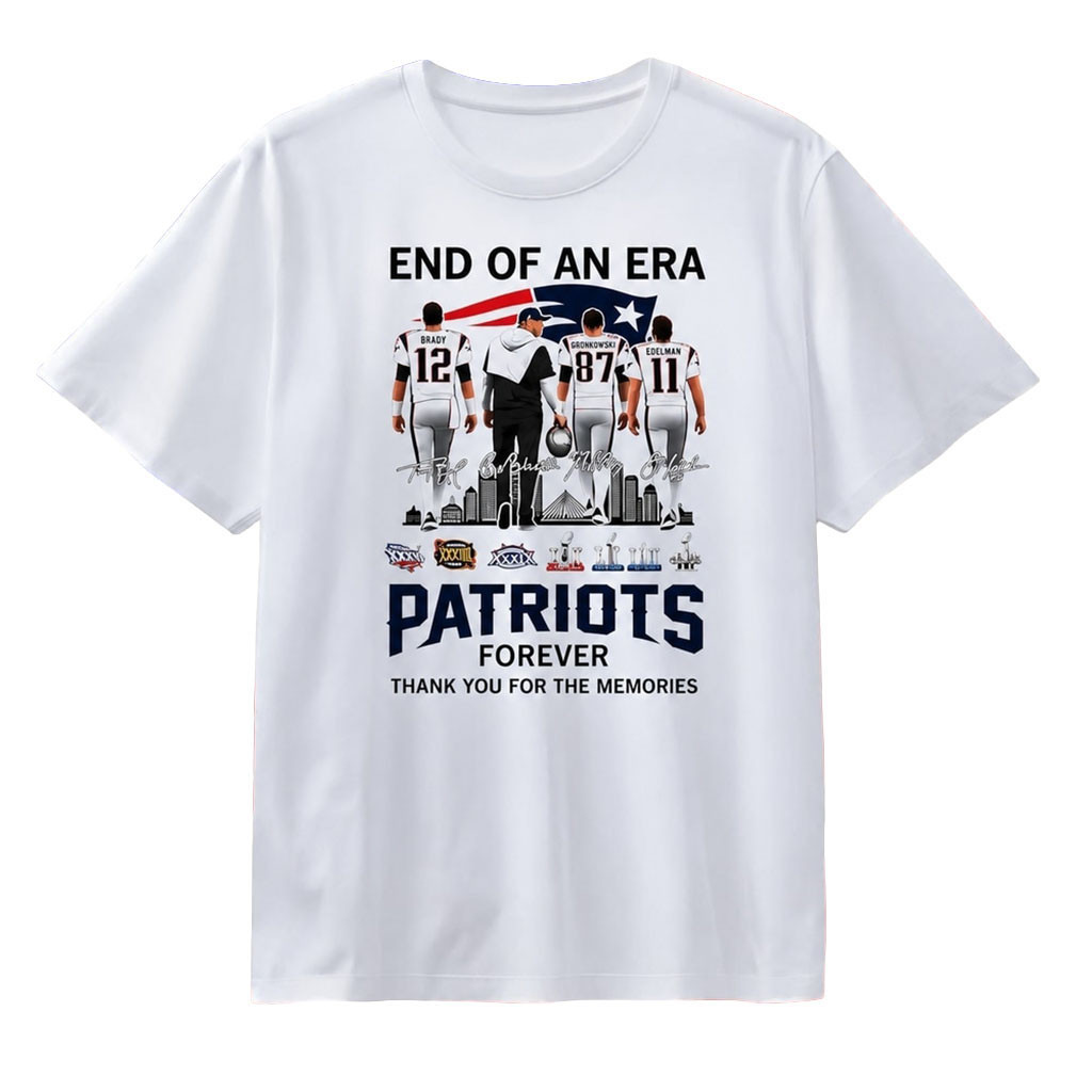 NE Patriots End Of An Era Signature T-Shirt White New England Patriots Merch Football Fan Gifts - Kdjoy