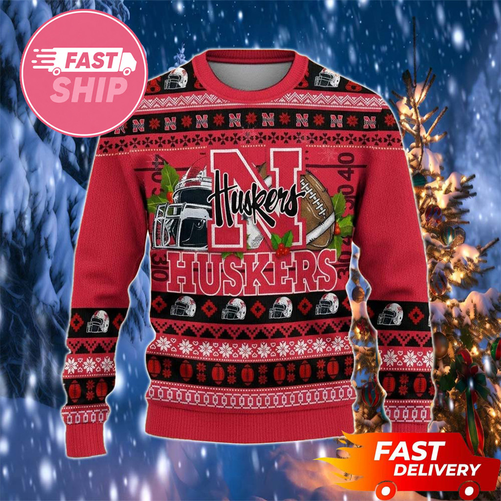 Nebraska Cornhuskers Logo Team Football Christmas Ugly Sweater Cornhuskers Merch Fan Gear - Kdjoy