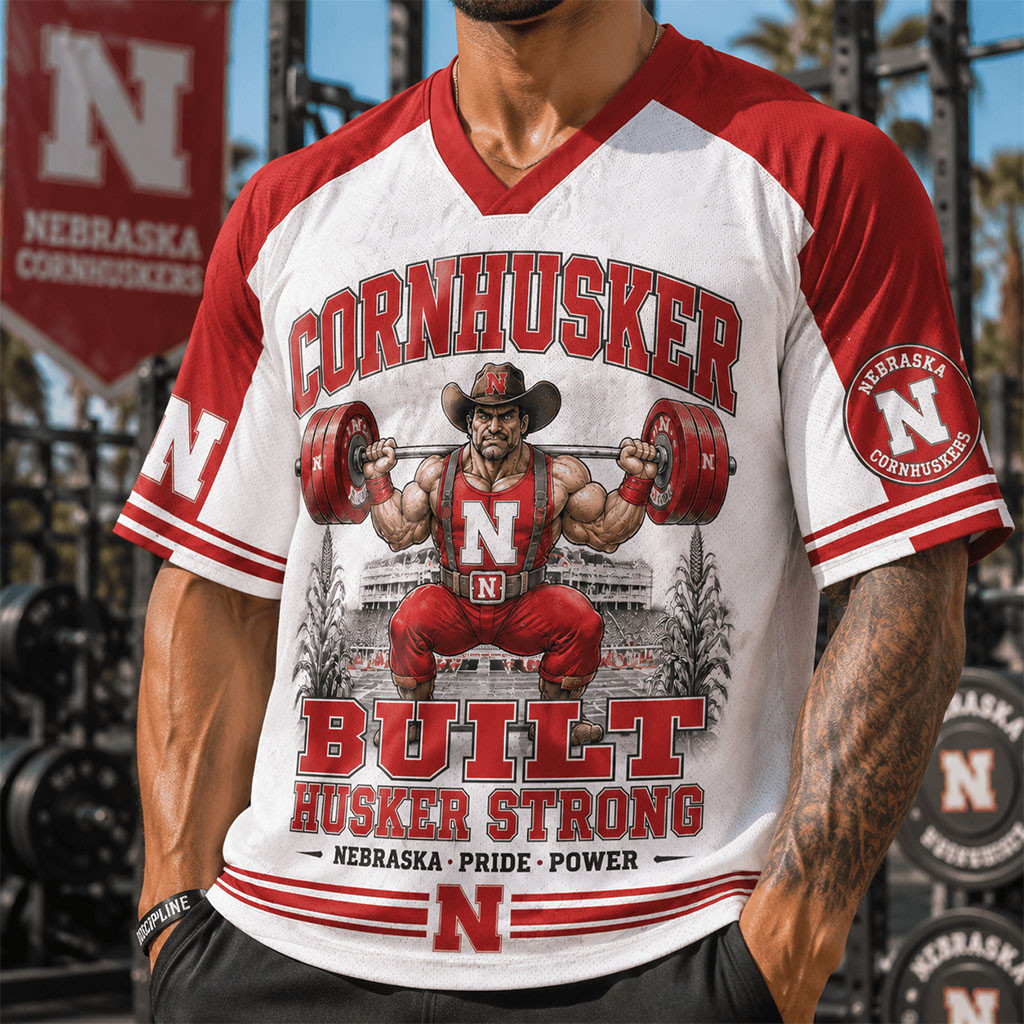 Nebraska Cornhuskers Merch 2026 Cornhuskers Built Husker Strong V-Neck Jersey Workout Gifts - Kdjoy Nebraska Cornhuskers Merch 2026 Cornhuskers Built Husker Strong V-Neck Jersey Workout Gifts - Kdjoy