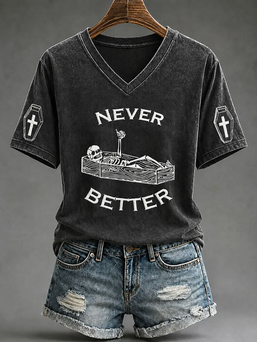 Never Better Fun Skull Halloween V-Neck Shirt Coffin Humorous Shirts Gift For Halloween Ideas - Kdjoy Never Better Fun Skull Halloween V-Neck Shirt Coffin Humorous Shirts Gift For Halloween Ideas - Kdjoy