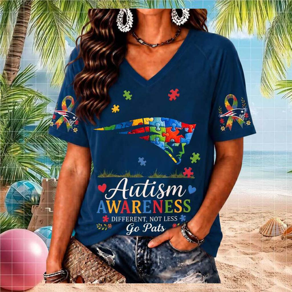 New England Patriots Autism Awareness Puzzle Logo V-Neck Shirt NE Patriots Merch Fan Gifts - Kdjoy New England Patriots Autism Awareness Puzzle Logo V-Neck Shirt NE Patriots Merch Fan Gifts - Kdjoy