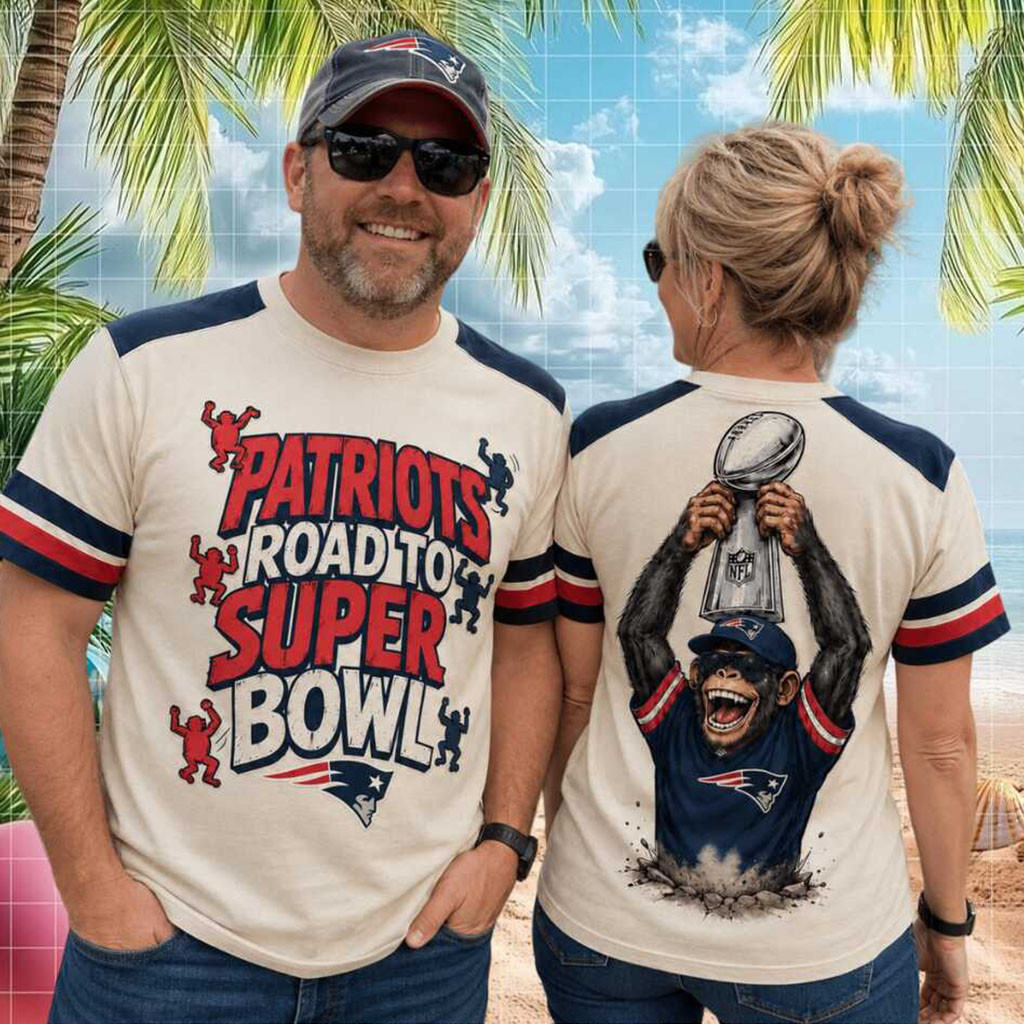 New England Patriots Monkey Trophy Road To Super Bowl T-Shirt NE Patriots Merch Fan Gifts - Kdjoy