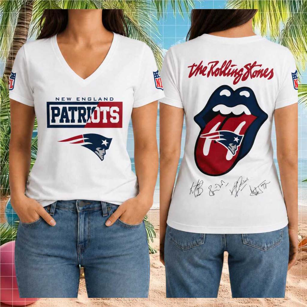 New England Patriots Rolling Stones Band Logo V-Neck Shirt NE Patriots Merch Gift For Fans - Kdjoy