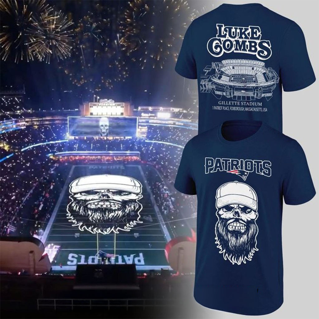 New England Patriots X Luke Combs Skull-Beard Navy T-Shirt NE Patriots Merch Present For Fans - Kdjoy