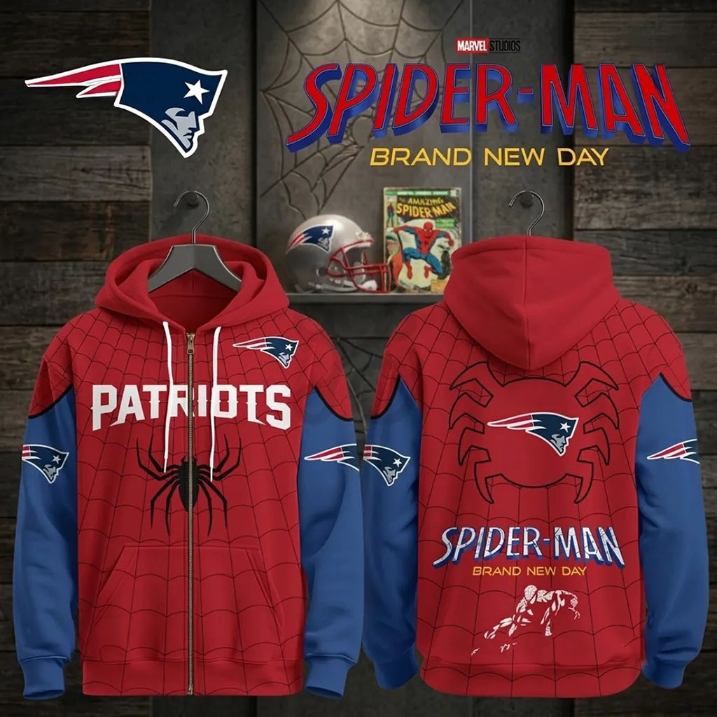 New England Patriots X Spider-Man Brand New Day Zip Hoodie NE Patriots Merch Gift For Him