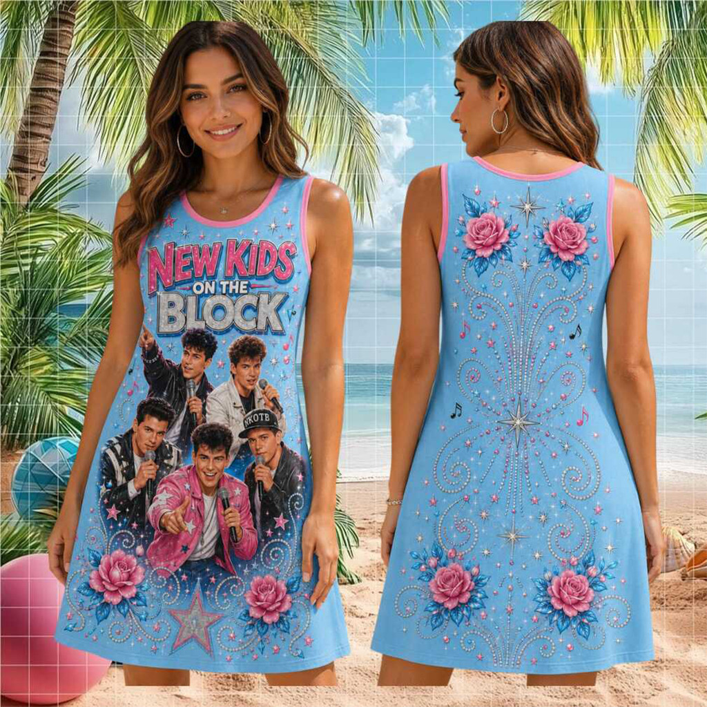 New Kids On The Block Floral Retro Concert Vintage Sleeveless Dress Music Fan Gift For Her - Kdjoy