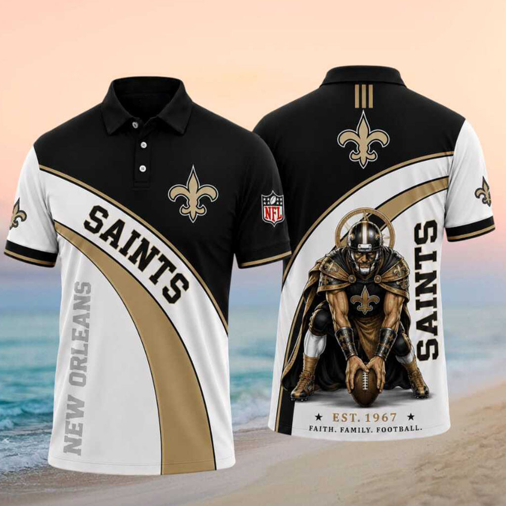 New Orleans Saints Football Player Mascot Faith Family Football Polo Shirt NO Saints Merch - Kdjoy New Orleans Saints Football Player Mascot Faith Family Football Polo Shirt NO Saints Merch - Kdjoy