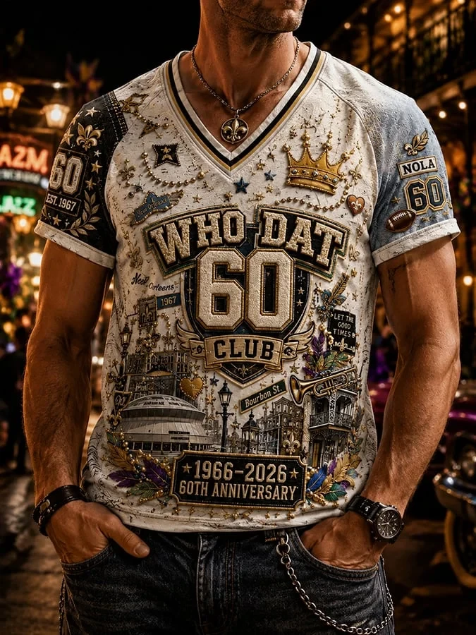New Orleans Saints Merch 60th Anniversary New Orleans Football V-Neck T-Shirt Fans Gifts - Kdjoy