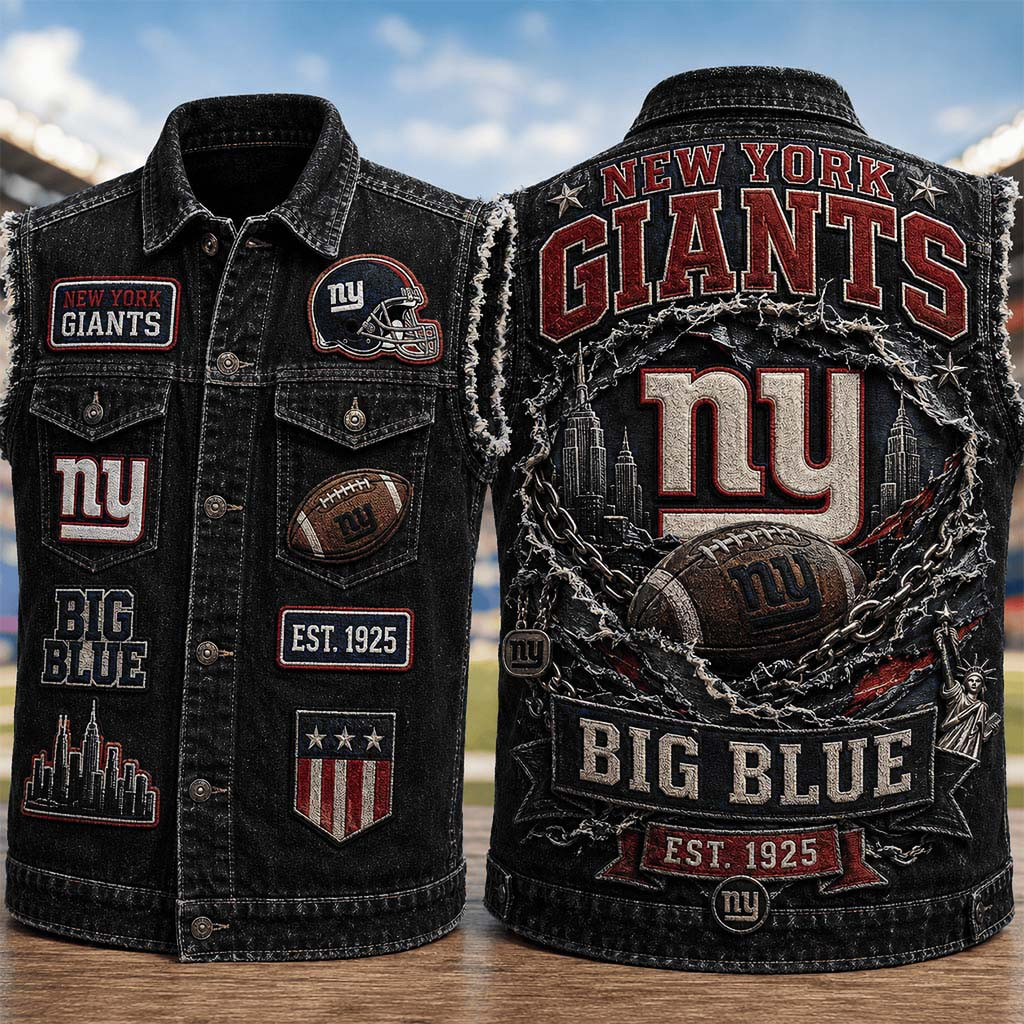 New York Giants Big Blue Est 1925 Denim Vest NY Giants Merch Presents For Football Fans - Kdjoy