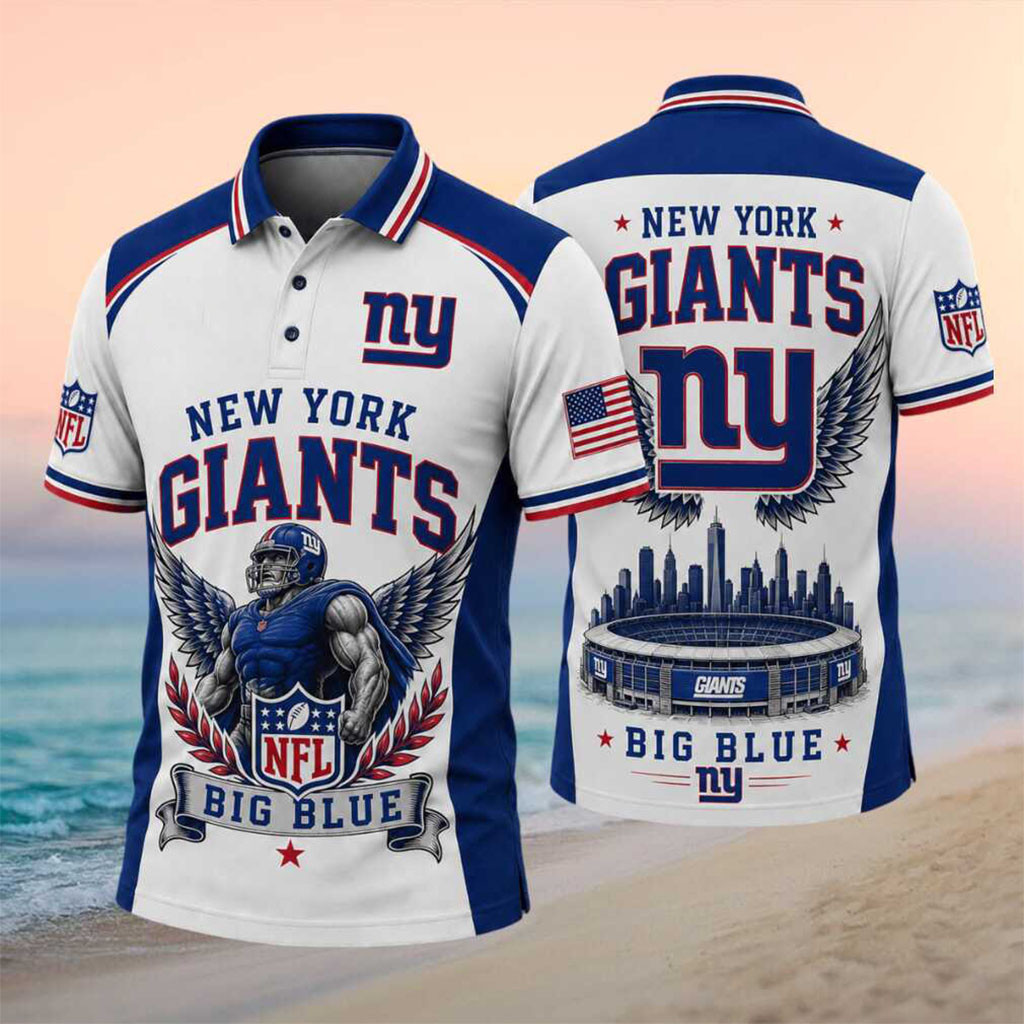 New York Giants Big Blue Stadium Skyline Wings Polo Shirt NY Giants Merch Football Themed Gifts - Kdjoy