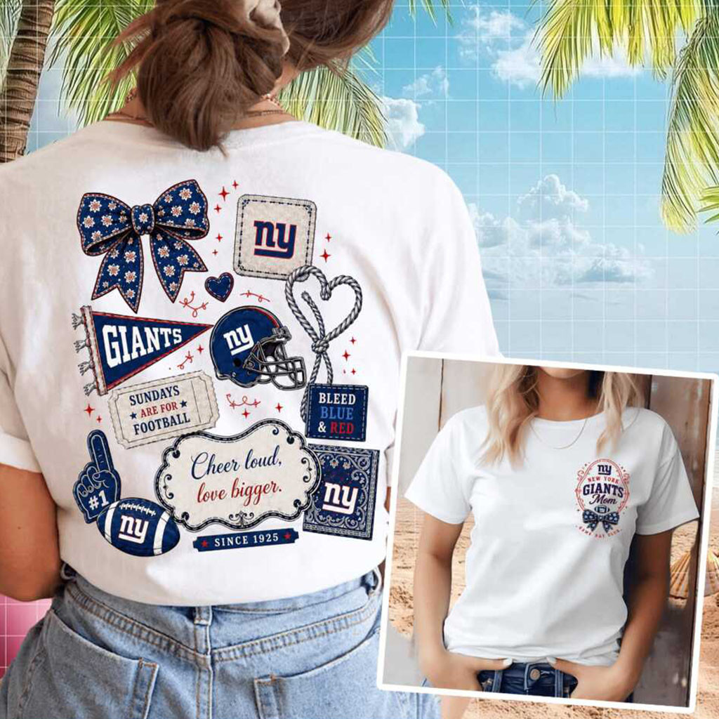 New York Giants Football Mom Game Day Bow Shirt NY Giants Merch Gift Ideas For Mama - Kdjoy