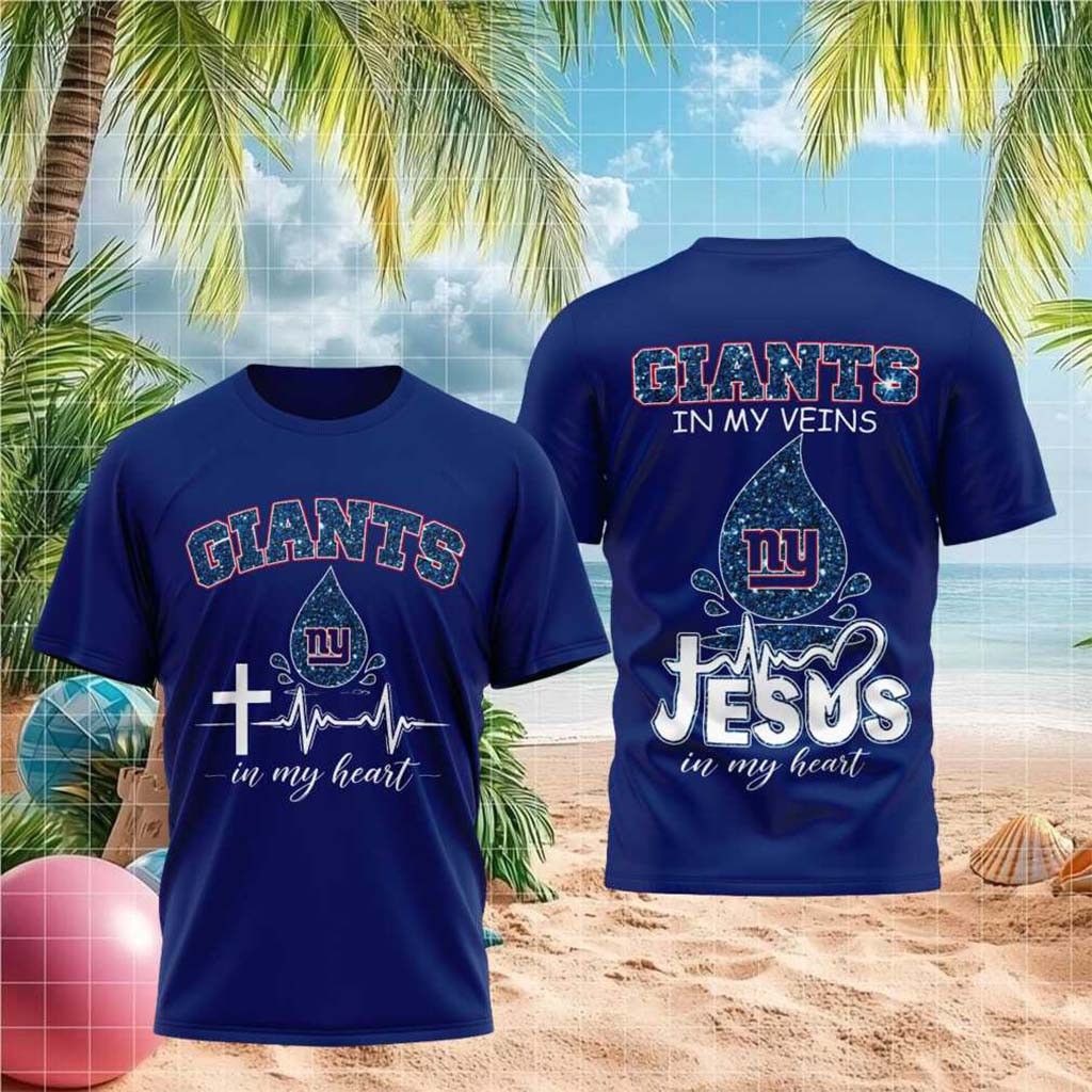 New York Giants Jesus In My Heart Faith Shirt NY Giants Merch Presents For Football Fans - Kdjoy