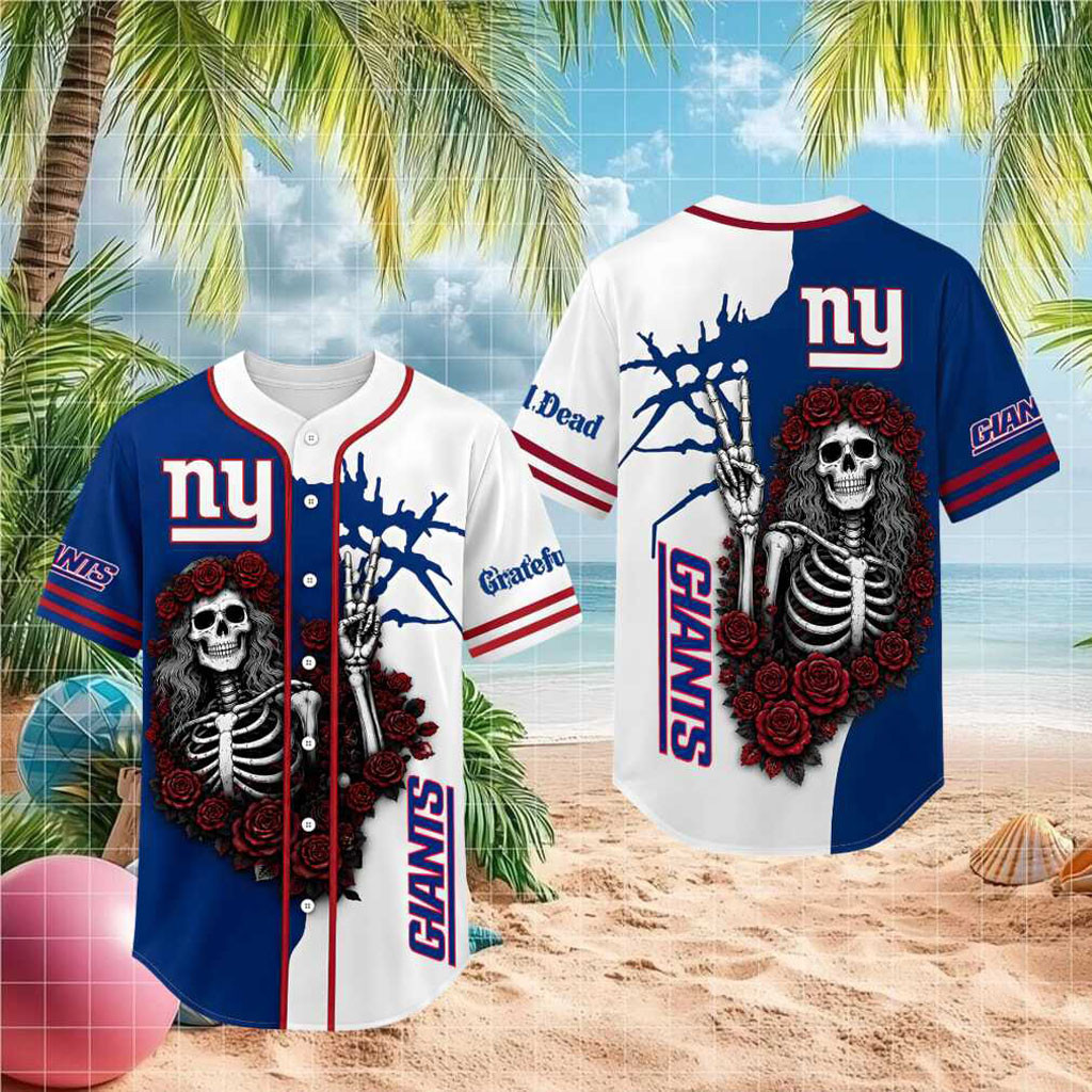 New York Giants Skeleton Grateful Roses Baseball Jersey Giants Merch Gifts For Boyfriend - Kdjoy New York Giants Skeleton Grateful Roses Baseball Jersey Giants Merch Gifts For Boyfriend - Kdjoy