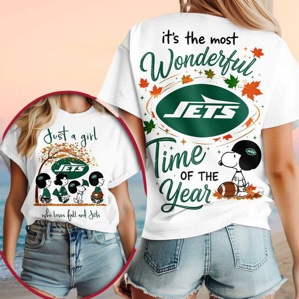 New York Jets Snoopy Fall Leaves Wonderful Shirt NY Jets Merch Gift For Football Lovers - Kdjoy