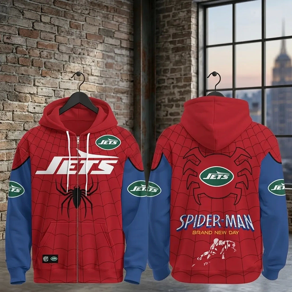New York Jets X Spider-Man Brand New Day ZIp Hoodie NY Jets Merch Superhero Fan Clothing