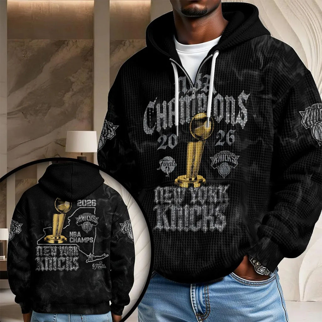 New York Knicks 2026 Finals Champions Half Zip Waffle Hoodie Knicks Merch Fans Gifts - Kdjoy New York Knicks 2026 Finals Champions Half Zip Waffle Hoodie Knicks Merch Fans Gifts - Kdjoy
