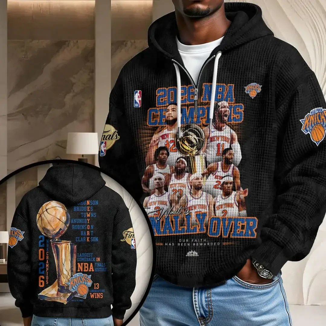 New York Knicks Champions 2026 Finally Over Half Zip Quarter Waffle Hoodie Knicks Merch - Kdjoy
