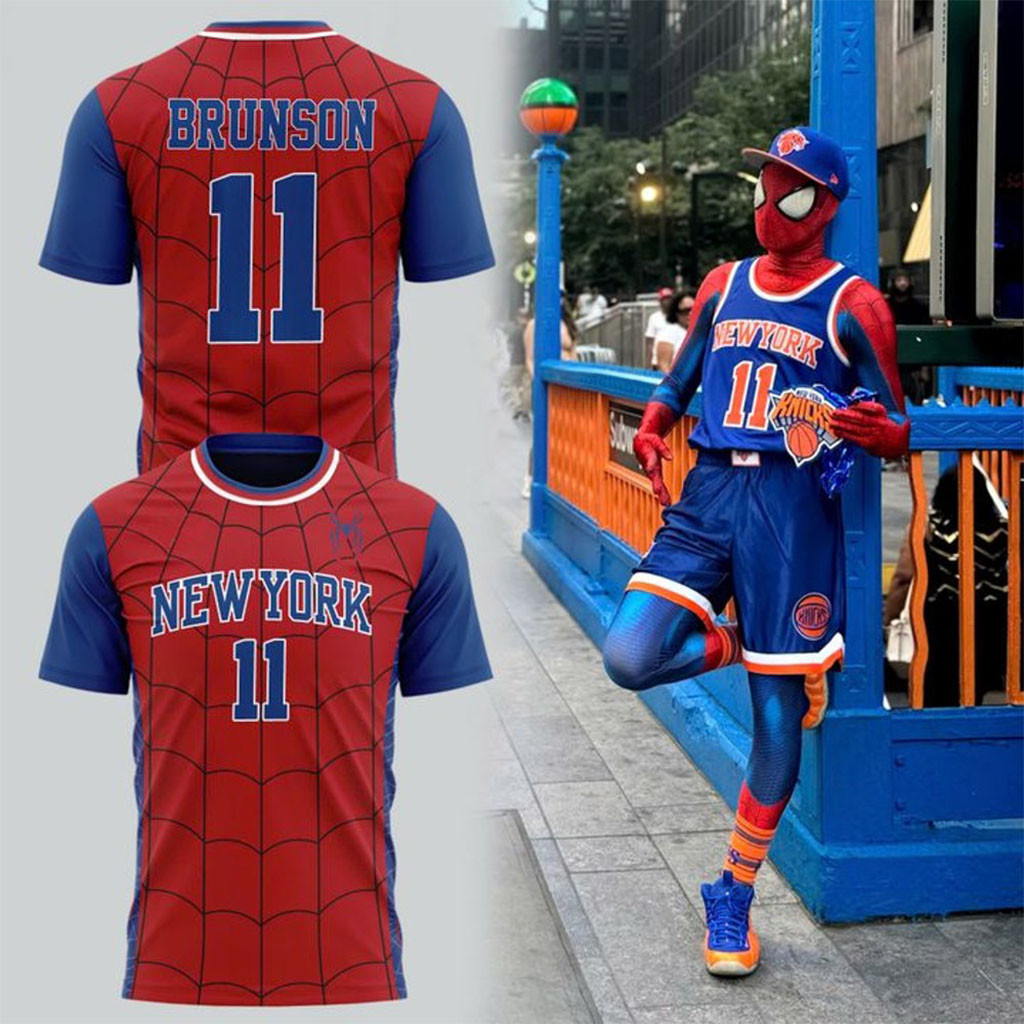 New York Knicks Jalen Brunson X Spider-Man T-Shirt #11 Jalen Brunson Merch Brothers Gifts - Kdjoy
