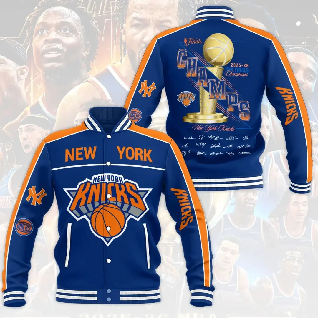 New York Knicks Merch 2026 Finals Champions Roster Signed Varsity Jacket Basketball Fan Gifts - Kdjoy