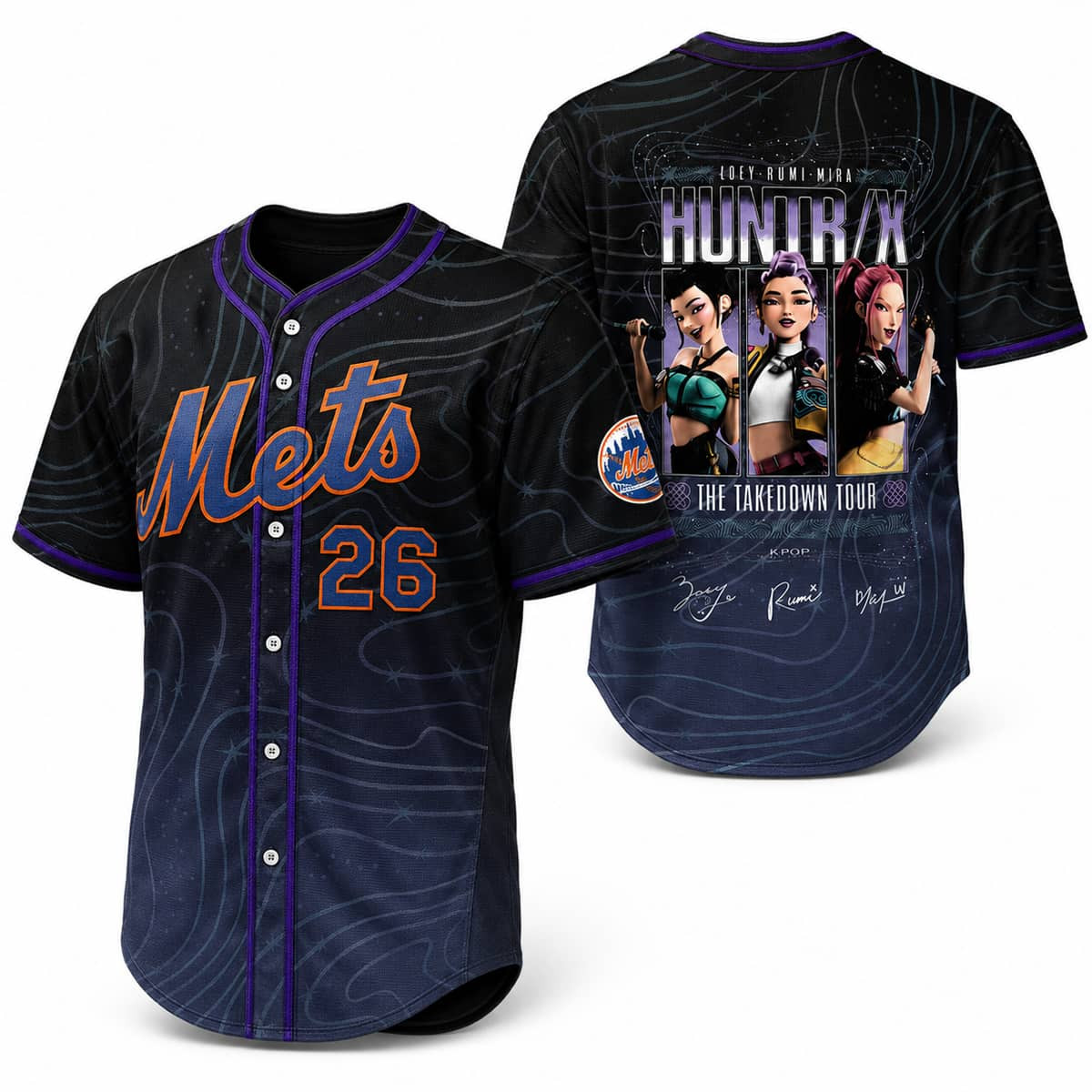New York Mets Merch X KPop Demon Hunters Night Jersey Gifts For New York Mets Lovers - Kdjoy