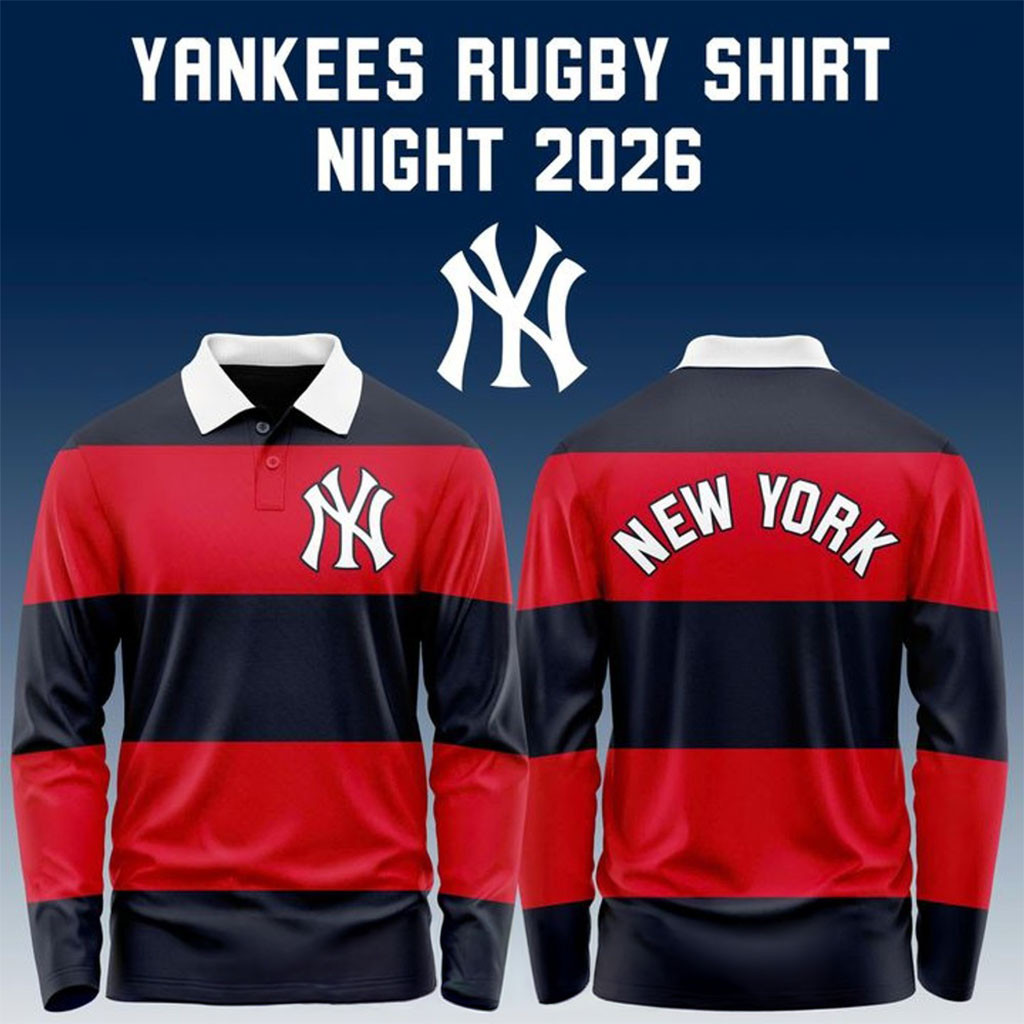 New York Yankees 2026 Rugby Night Navy Red Long Sleeve Polo Shirt NY Yankees Merch Fan Gifts - Kdjoy
