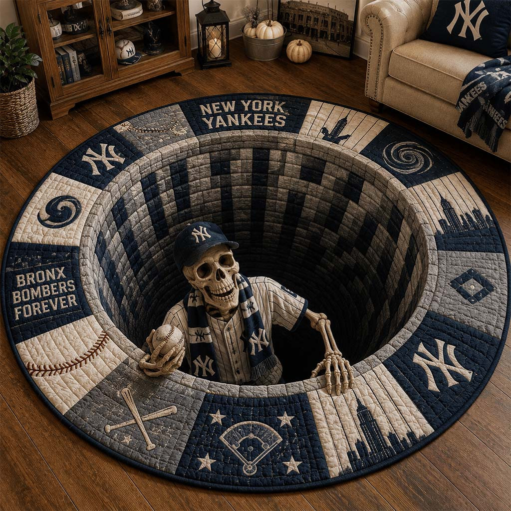 New York Yankees Merch Bronx Bombers Forever Quilted Round Mat Gift Ideas For Baseball Fans - Kdjoy