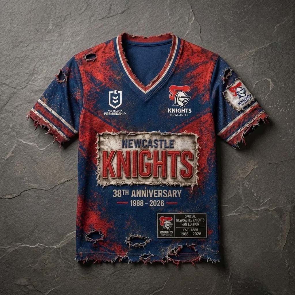 Newcastle Knights 1988 2026 Anniversary Distressed V-Neck Shirt Newcastle Knights Merch Gifts - Kdjoy Newcastle Knights 1988 2026 Anniversary Distressed V-Neck Shirt Newcastle Knights Merch Gifts - Kdjoy