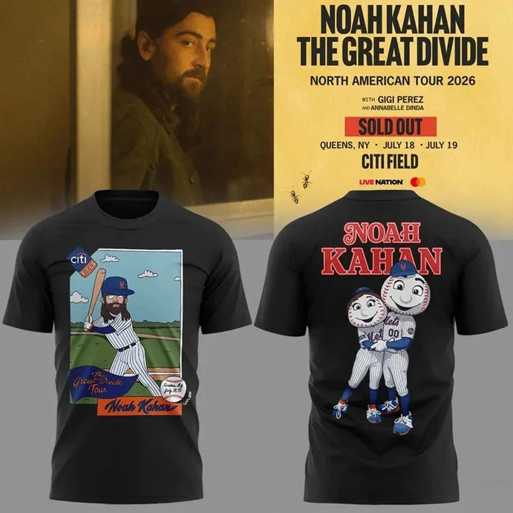 Noah Kahan X New York Mets Merch NK The Great Divide Tour 2026 T-Shirt Fan Concert Outfits - Kdjoy