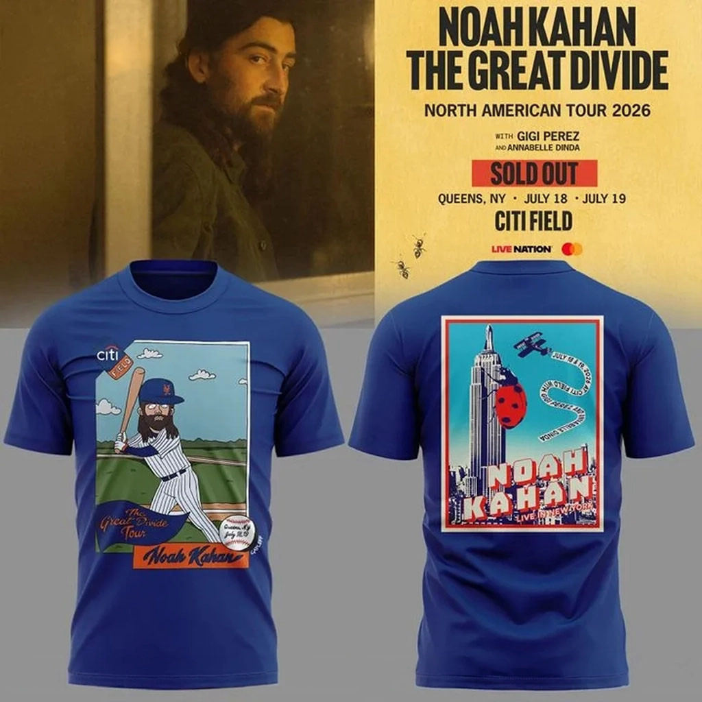 Noah Kahan X New York Mets Merch The Great Divide Tour 2026 T-Shirt Music Concert Outfits - Kdjoy