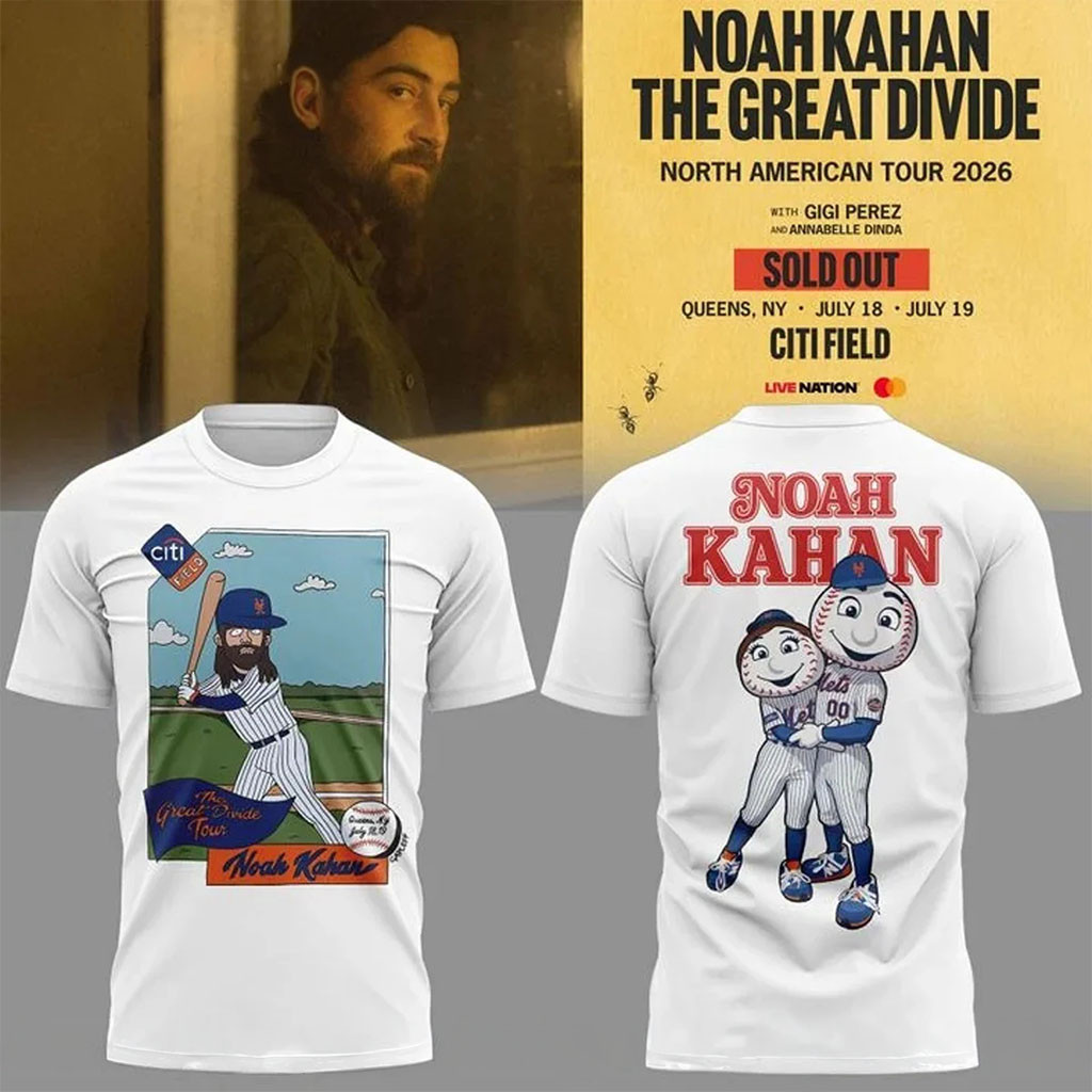 Noah Kahan X New York Mets The Great Divide Tour 2026 T-Shirt Noah Kahan Concert Merch White - Kdjoy