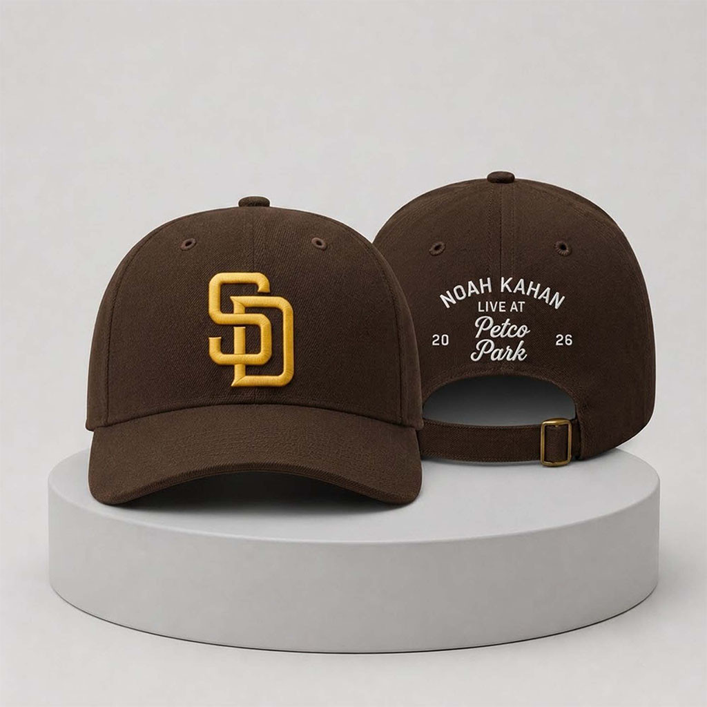 Noah Kahan x San Diego Padres Live At Petco Park 2026 Hat Brown Embroidered Noah Kahan Merch - Kdjoy Noah Kahan x San Diego Padres Live At Petco Park 2026 Hat Brown Embroidered Noah Kahan Merch - Kdjoy