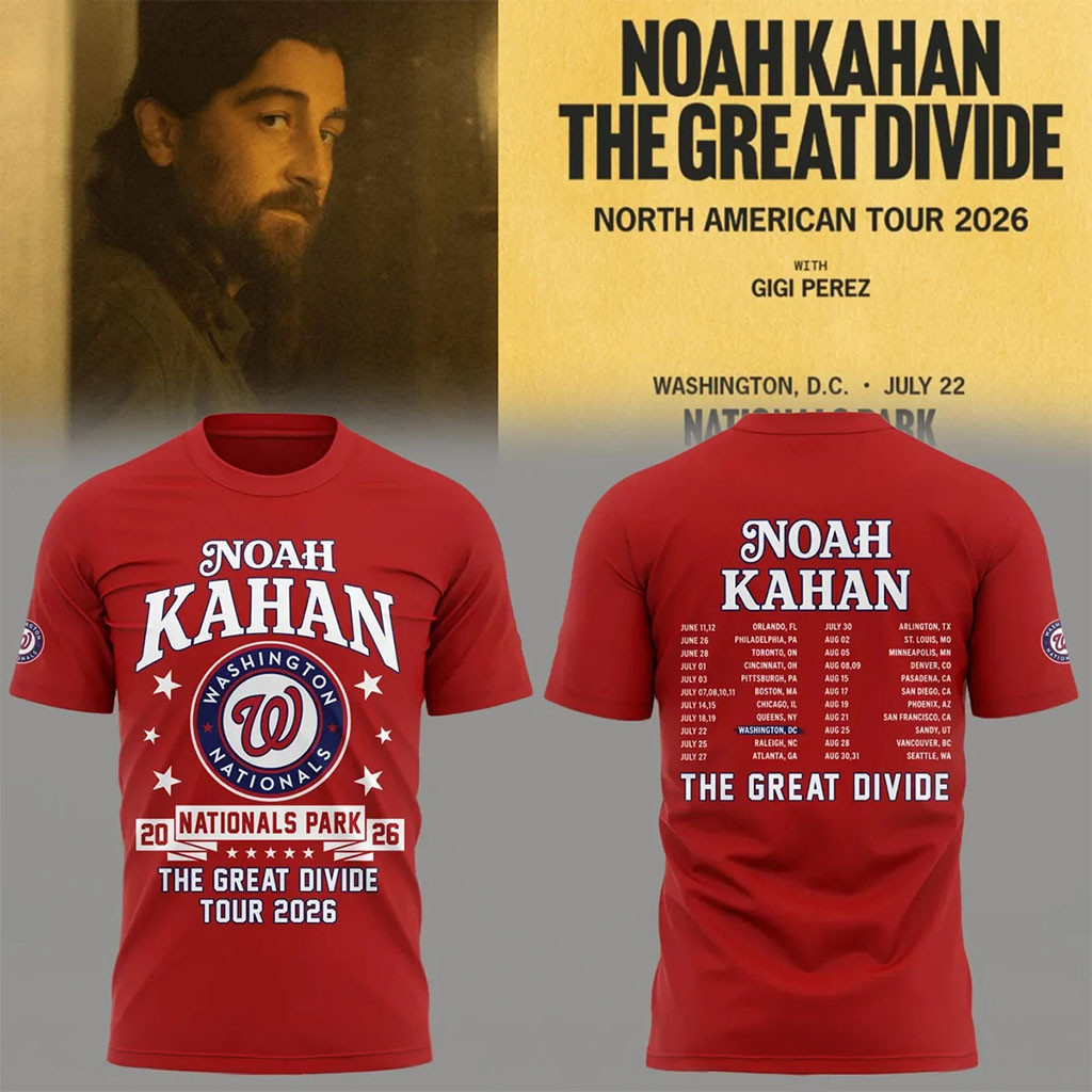 Noah Kahan x Washington Nationals Merch The Great Divide Tour 2026 At Washington Shirt Red - Kdjoy Noah Kahan x Washington Nationals Merch The Great Divide Tour 2026 At Washington Shirt Red - Kdjoy