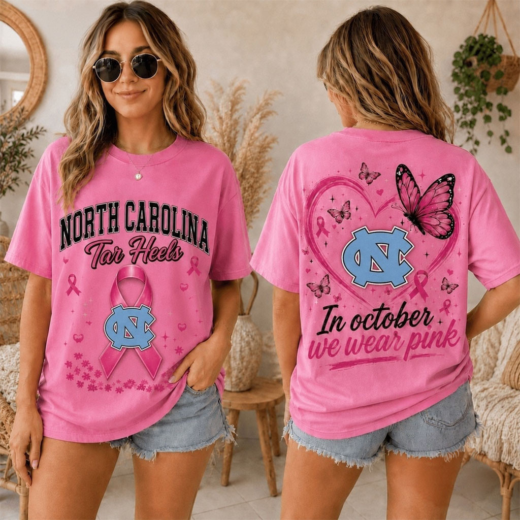 North Carolina Tar Heels 2026 Pink October Breast Cancer Awareness Pride T-Shirt Heels Merch - Kdjoy