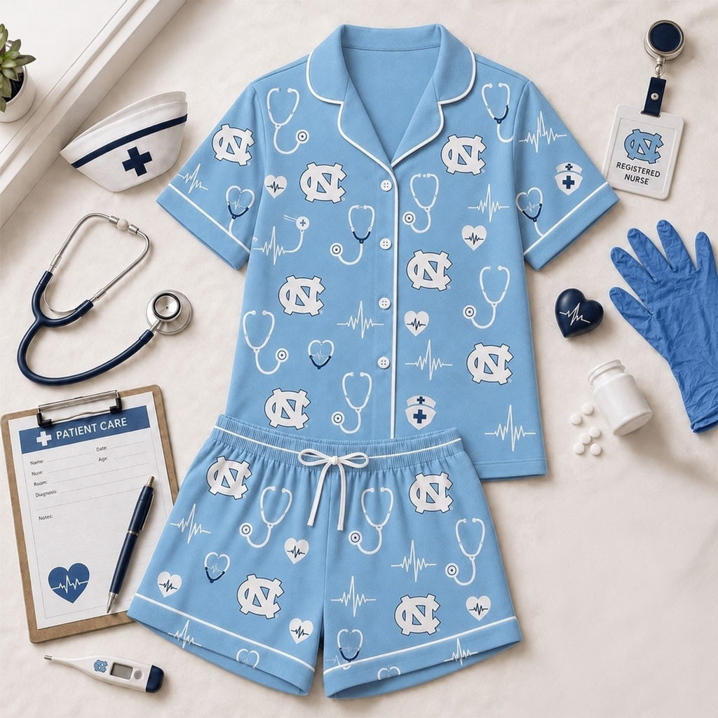 North Carolina Tar Heels Heartbeats And Home Teams Short Sleeve Pajamas Set Heels Merch Gifts - Kdjoy North Carolina Tar Heels Heartbeats And Home Teams Short Sleeve Pajamas Set Heels Merch Gifts - Kdjoy