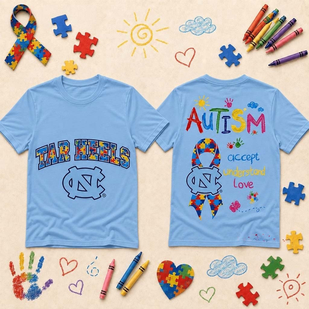 North Carolina Tar Heels Merch Autism Accept Understand Love Puzzle Ribbon Shirt Autistic Gifts