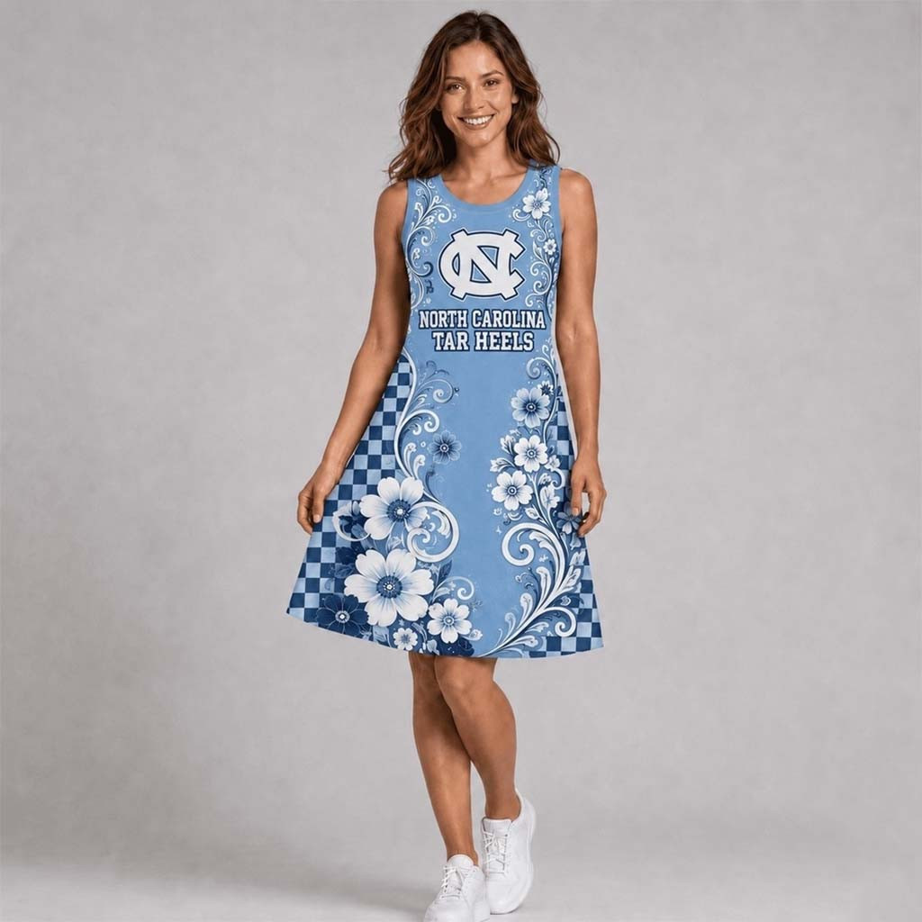 North Carolina Tar Heels Sporty Floral Elegance Women's Sleeveless Dress Heels Merch Fan Gifts - Kdjoy