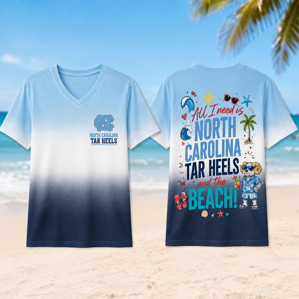 North Carolina Tar Heels Tropical Beach Vibes V-Neck Shirt Tar Heels Merch Game Day Outfits - Kdjoy