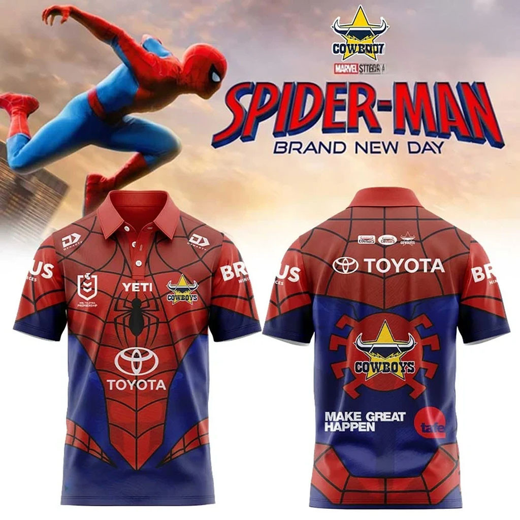 North Queensland Cowboys X Spider-Man Brand New Day 2026 Polo Shirt Cowboys Merch Fan Present - Kdjoy