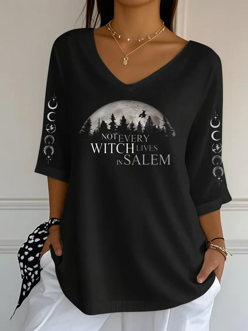 Not Every Witch Lives In Salem Halloween Witch Crop Sleeve V-Neck Shirt Best Halloween Gifts - Kdjoy