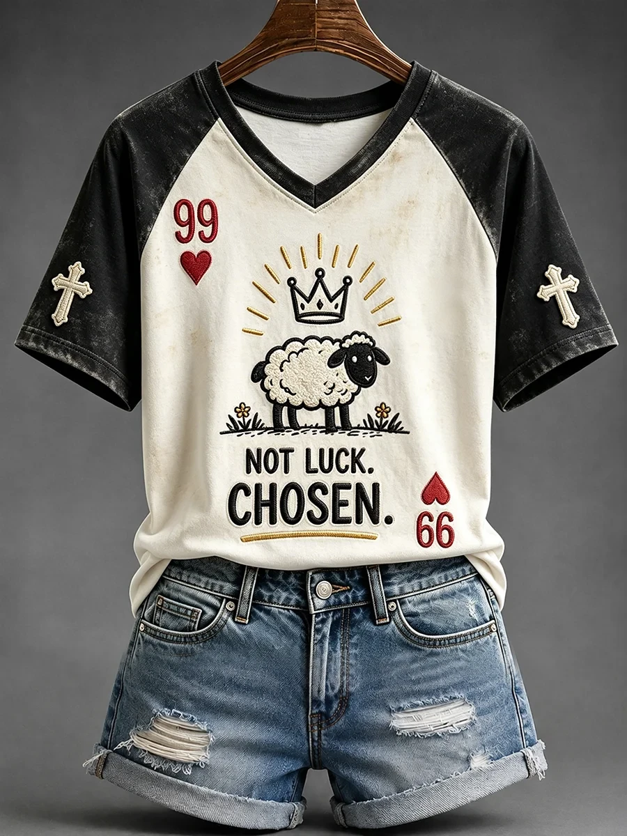 Not Luck Chosen Faith Sheep V-Neck Shirt Faith And Love Clothing Christian Gifts For Teens - Kdjoy