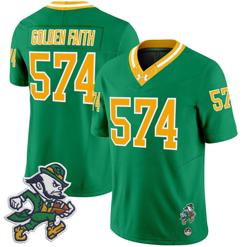 Notre Dame Fighting Irish 2026 Gridiron Leprechaun Edition Jersey Golden Faith #574 Merch - Kdjoy Notre Dame Fighting Irish 2026 Gridiron Leprechaun Edition Jersey Golden Faith #574 Merch - Kdjoy