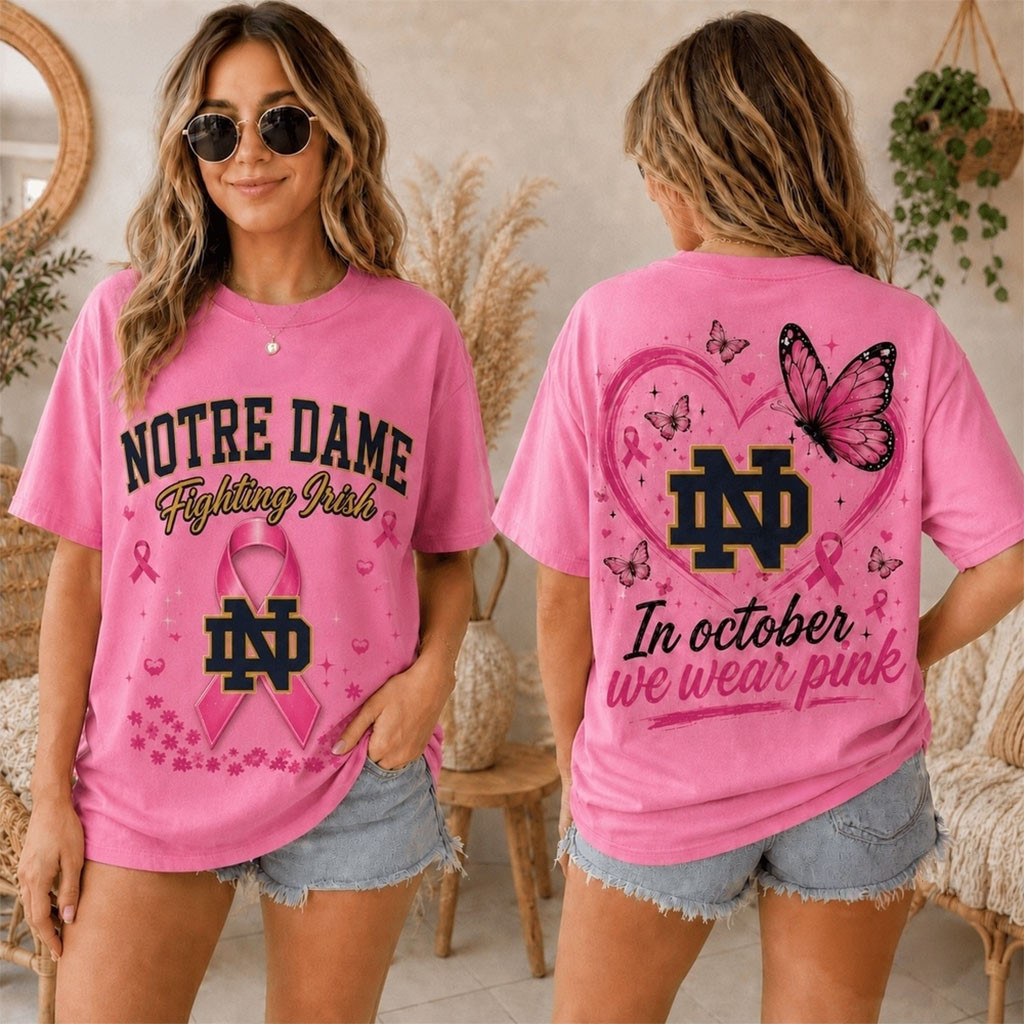 Notre Dame Fighting Irish 2026 Pink October Breast Cancer Awareness Pride T-Shirt Gift For Fans - Kdjoy