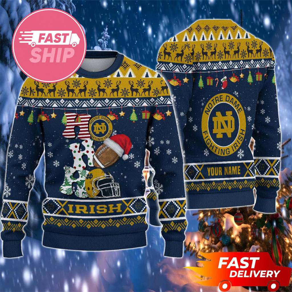 Notre Dame Fighting Irish Football HO HO HO Ugly Sweater Fighting Irish Merch Christmas Gifts - Kdjoy