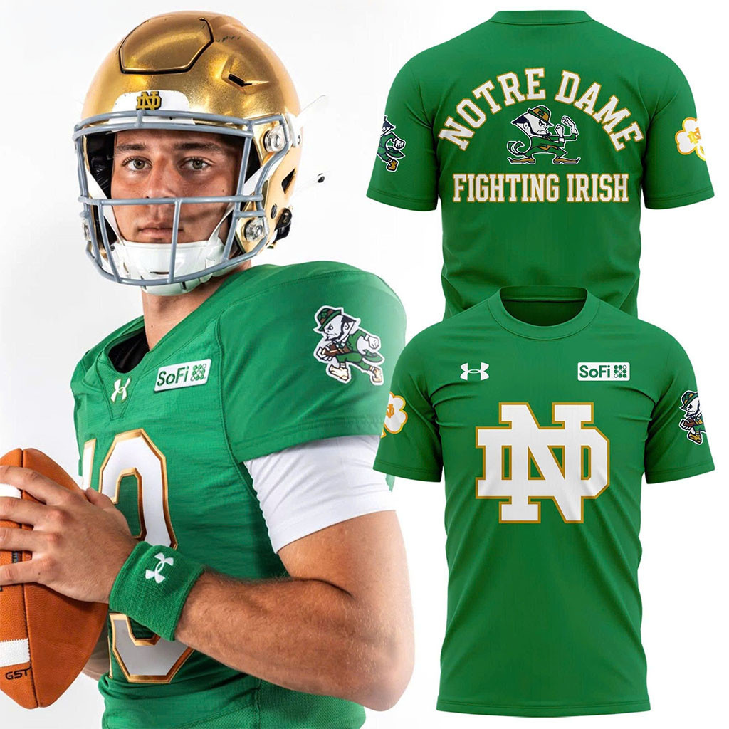 Notre Dame Fighting Irish Green Football T-Shirt Fighting Irish Merch Gifts For Football Fan - Kdjoy Notre Dame Fighting Irish Green Football T-Shirt Fighting Irish Merch Gifts For Football Fan - Kdjoy